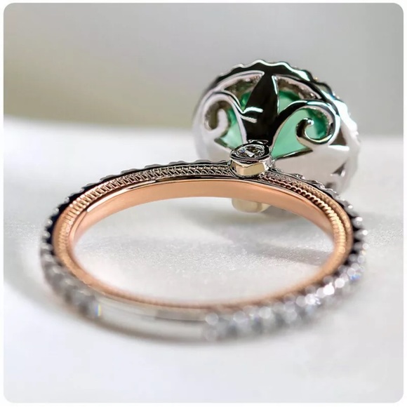 Gorgeous Two Tone 925 Silver Ringfor Women Emerald - Picture 4 of 5